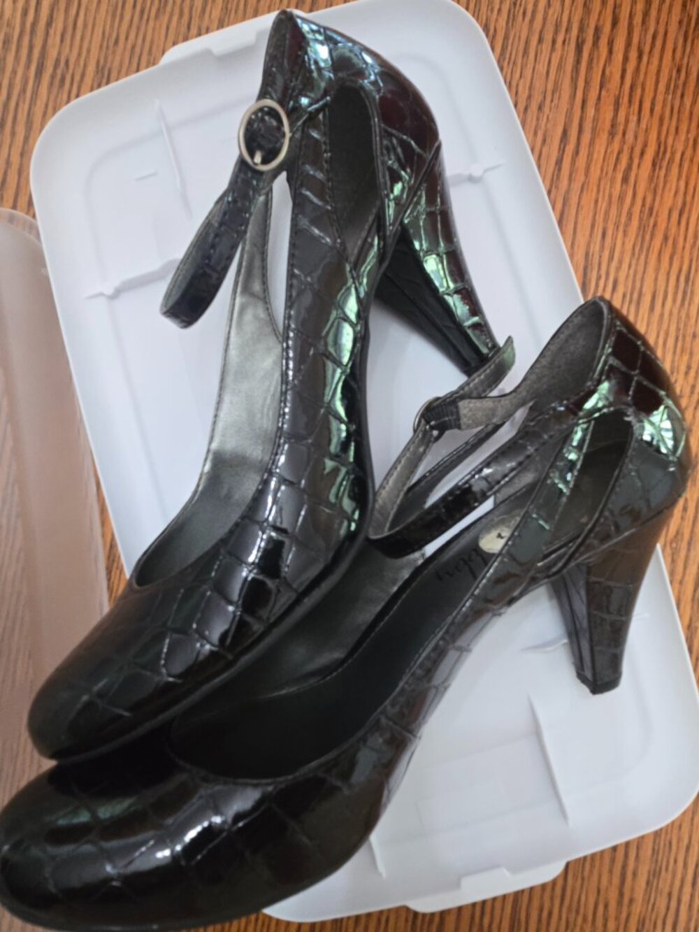 Sam & Libby Faux-Crocodile Block Heel Pumps